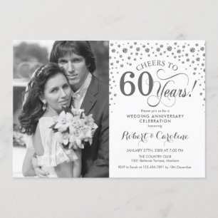 Invitación Foto 60 Aniversario de Boda - Blanco Plateado