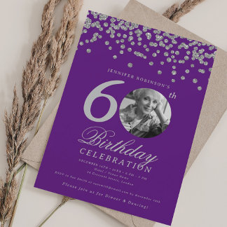 Invitación Foto 60 cumpleaños Confetti Purple