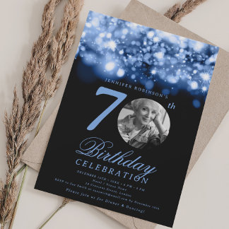 Invitación Foto 70 cumpleaños azul marino glamour de medianoc
