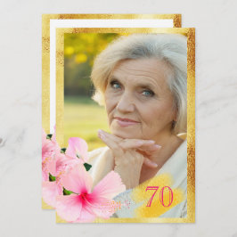 Invitación Foto 70 cumpleaños fiesta tropical floral blanca