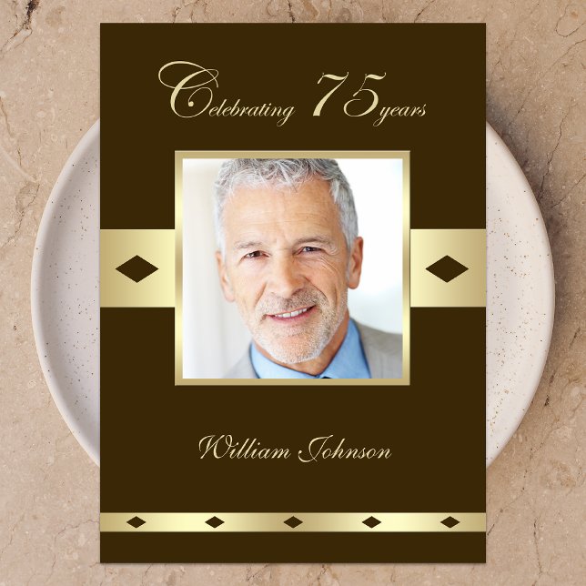 Invitación Foto 75th Birthday Party Invitation Brown (Subido por el creador)