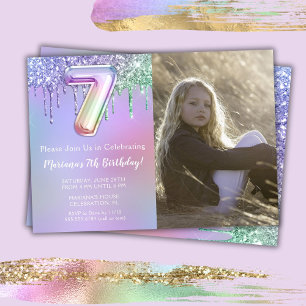 Invitación Foto 7 Partido de Cumpleaños del Purpurina Púrpura
