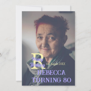 Invitación Foto 80 cumpleaños agregar nombre fecha púrpura mo