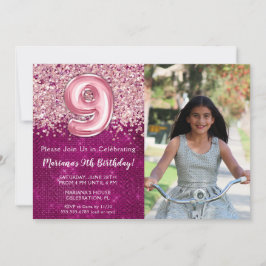 Invitación Foto 9º Cumpleaños Magenta Rosa Brillante