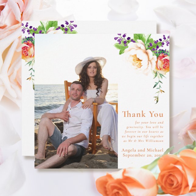Invitación Foto acuarela Apricot Verde Floral Botánica (Subido por el creador)