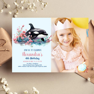 Invitación Foto acuarela Ballena bajo el cumpleaños del mar