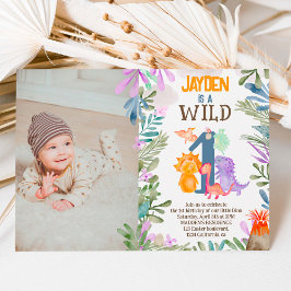 Invitación Foto acuarela dinosaurios vegetación salvaje uno 1