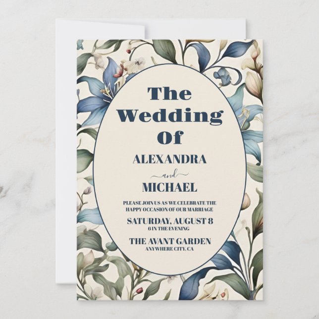 Invitación Foto acuarela Floral William Morris Boda (Anverso)