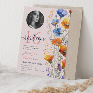 Invitación FOTO Acuarela Flores silvestres dulce 16 Rubor