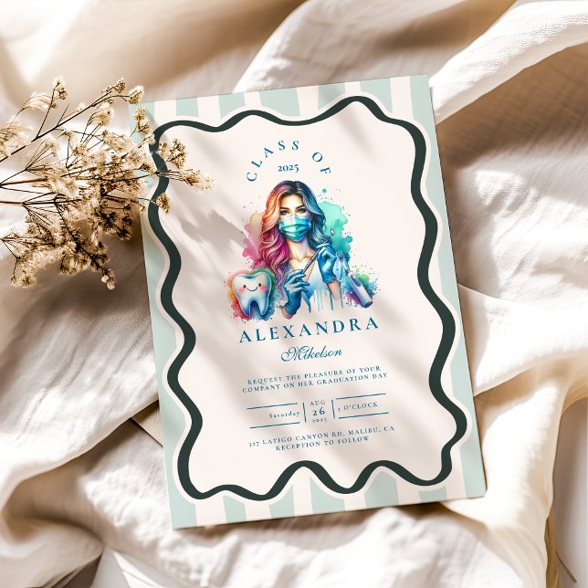 Invitación Foto Acuarela Graduación de Dentista Femenina (Subido por el creador)