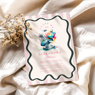 Invitación Foto Acuarela Graduación de Dentista Femenina