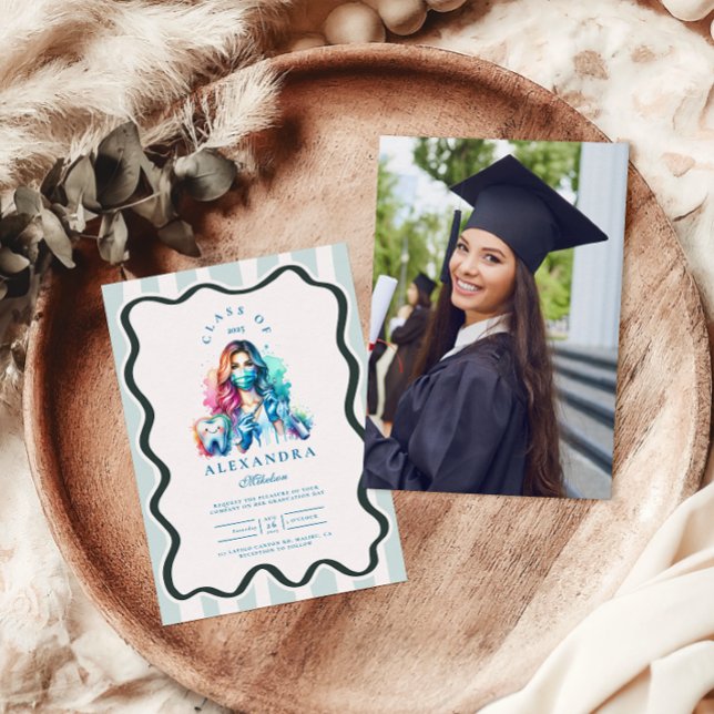 Invitación Foto Acuarela Graduación de Dentista Femenina (Subido por el creador)