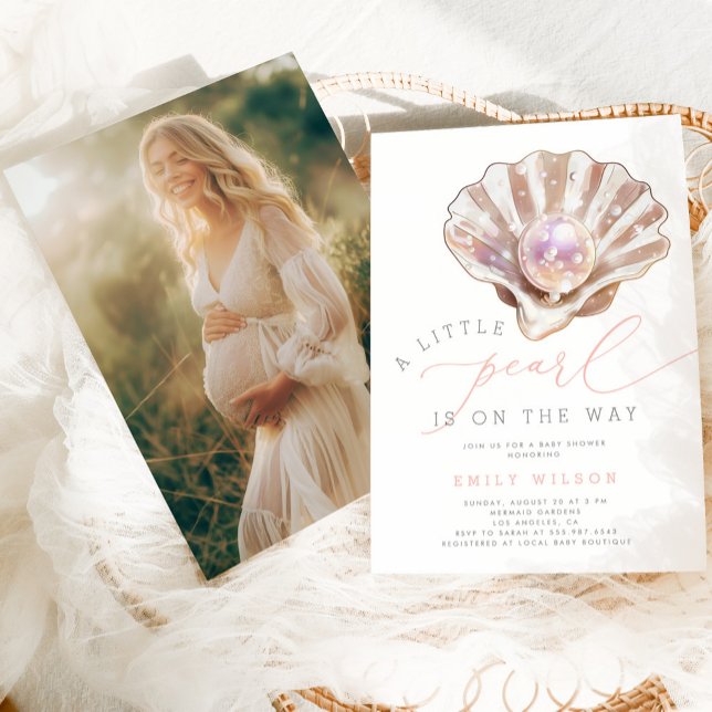 Invitación Foto acuarela Little Pearl Baby Shower (Subido por el creador)