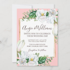 Invitación Foto acuarela Magnolia Rubor Boda de código QR