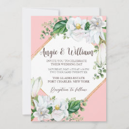 Invitación Foto acuarela Magnolia Rubor Boda de código QR