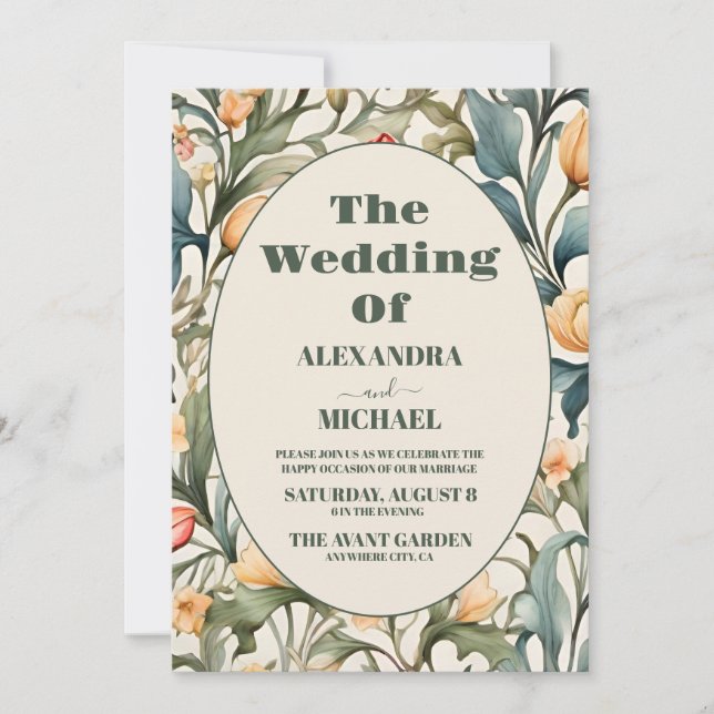 Invitación Foto acuarela Tulips William Morris Boda (Anverso)