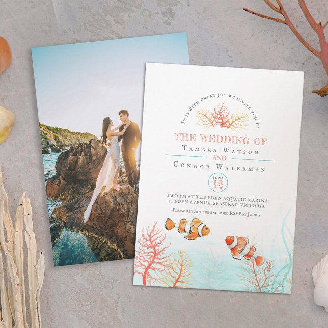 Invitación Foto acuática boda de coral de clown de peces acua (Subido por el creador)