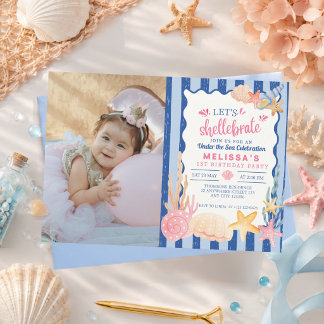 Invitación Foto adorable concha rosa Shellebrate bajo el mar