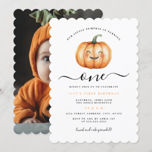 Invitación Foto Adorable Pequeña Calabaza Fiesta de Cumpleaño