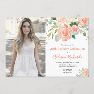 Invitación Foto adulta elegante del cumpleaños de la acuarela