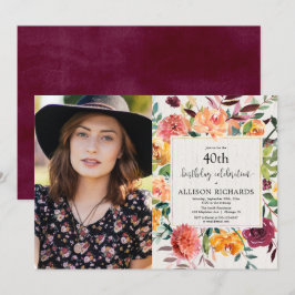 Invitación Foto adulta floral del cumpleaños de la caída del