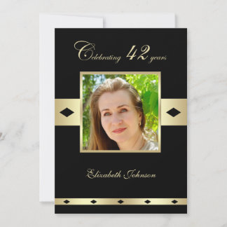 Invitación Foto Adultos Cumpleaños Negro y Oro