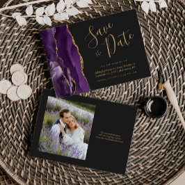 Invitación Foto Agate Purple Gold Wedk Wedding Save the Date