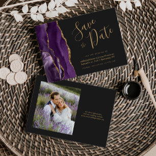Invitación Foto Agate Purple Gold Wedk Wedding Save the Date