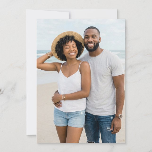 Invitación Foto alegre de la playa azul (Anverso)