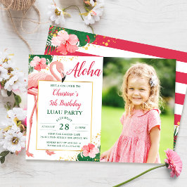 Invitación Foto Aloha Tropical Flamingo Floral Rosa