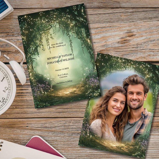 Invitación Foto antigua Bosque Encantado  Guardar la Fecha (Vintage Photo Enchanted Forest Save the Date Invitation)