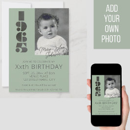 Invitación Foto antigua de 60 años nacida en verde verde azul