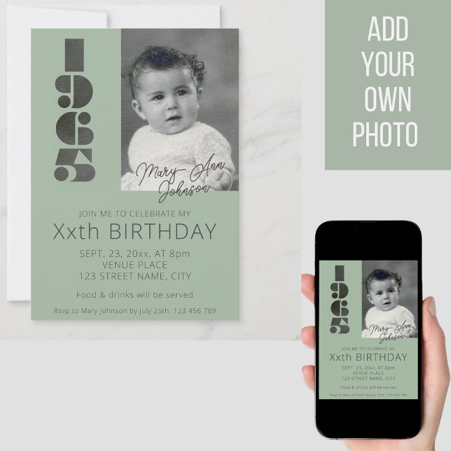 Invitación Foto antigua de 60 años nacida en verde verde azul (Subido por el creador)