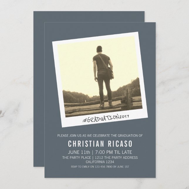 Invitación Foto antigua de graduación contemporánea con tema (Anverso / Reverso)