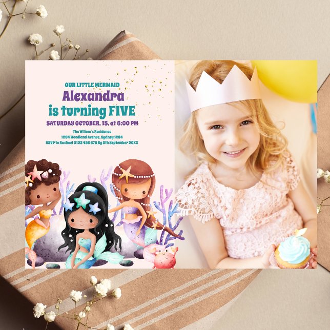 Invitación Foto Aqua Green Gold Little Mermaid Birday (Subido por el creador)