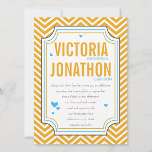 Invitación Foto Aqua Yellow Zig Zag Typography Boda