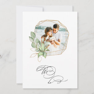 Invitación *~* FOTO AR6 RSVP + QR Boda Geométrico Gold