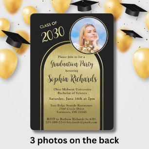 Invitación Foto Arch Elegant Black Gold Graduation Party