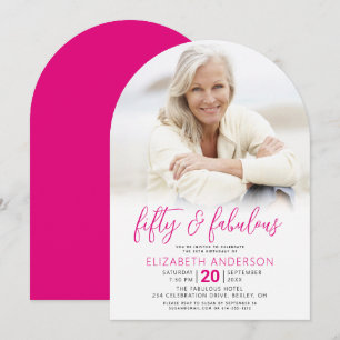 Invitación Foto Arco Cumpleaños 50 Fabuloso Negro Blanco Rosa