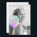 Invitación *~* FOTO - Arcoiris dulce 16 Balón AP29 Cumpleaños<br><div class="desc">(busque en AP29 diseños similares en varios productos) (Este diseño puede ser adaptado fácilmente a CUALQUIER EDAD o EVENTO )). Si necesita ayuda. *~* Invitación de cumpleaños 16 a la compañía Energy Enhanced SWEET. Cambiar / Editar el texto y la FOTO del dulce Chica de cumpleaños 16. Resumen Artsy Girly...</div>