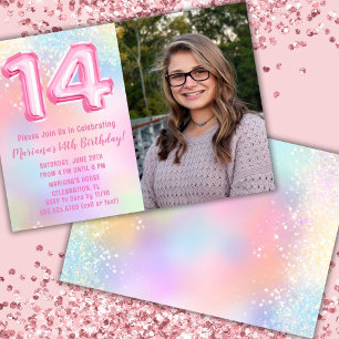 Invitación Foto Arcoiris Rosa Cumpleaños 14
