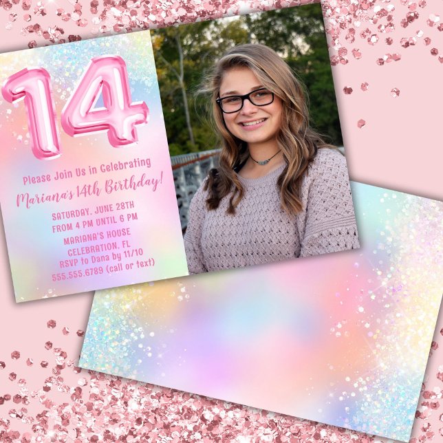 Invitación Foto Arcoiris Rosa Cumpleaños 14 (Subido por el creador)