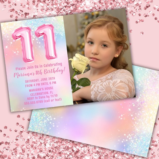 Invitación Foto Arcoiris rosa onceavo cumpleaños (Subido por el creador)