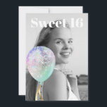 Invitación * FOTO Arcoiris Sweet 16 Balloon AP29 Cumpleaños<br><div class="desc">(busque en AP29 diseños similares en varios productos) (Este diseño puede ser adaptado fácilmente a CUALQUIER EDAD o EVENTO )). Si necesita ayuda. *~* Invitación de cumpleaños 16 a la compañía Energy Enhanced SWEET. Cambiar / Editar el texto y la FOTO del dulce Chica de cumpleaños 16. Resumen Artsy Girly...</div>