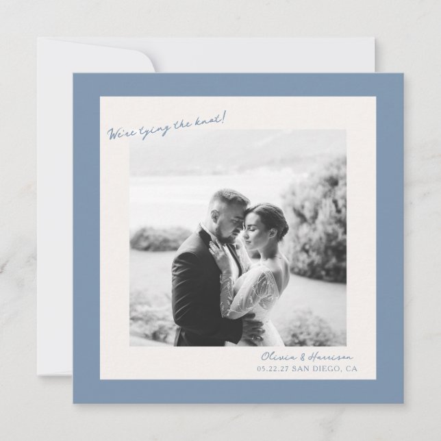 Invitación Foto Azul Boda Salvar la Fecha (Anverso)