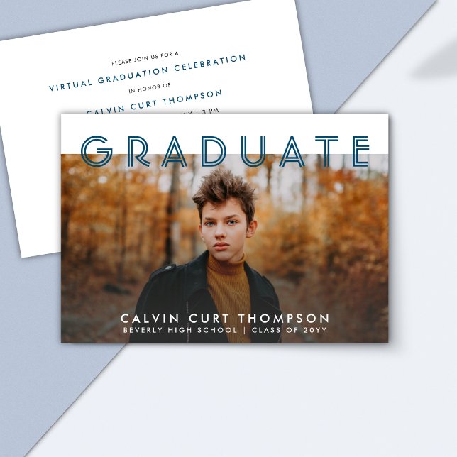 Invitación Foto azul de Edgy Navy Graduación virtual para niñ (Subido por el creador)
