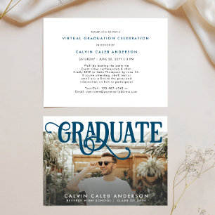Invitación Foto azul de la Marina Retro Graduación virtual pa