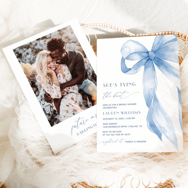 Invitación Foto Azul De moda Amarrando La Ducha De Novias De  (Subido por el creador)