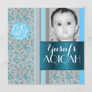 Invitación Foto azul del aqiqah del bebé musulmán