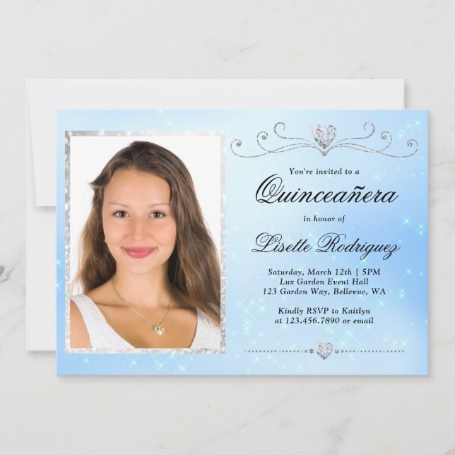 Invitación Foto azul del bebé Quinceanera (Anverso)